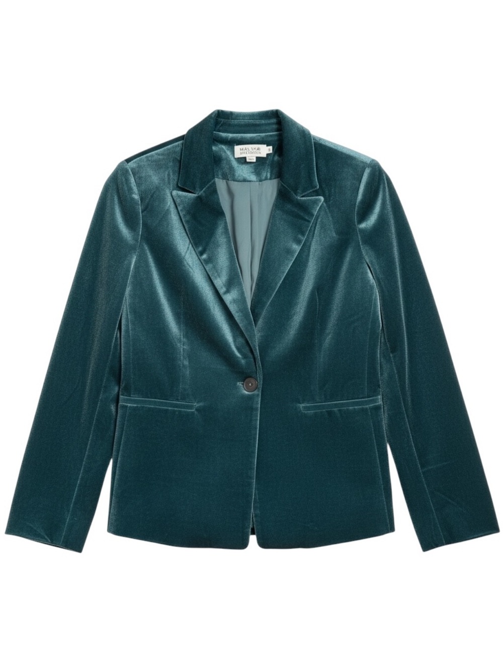 Molly Bracken Velvet Blazer Teal Blue Green
One Button Jacket Size Small